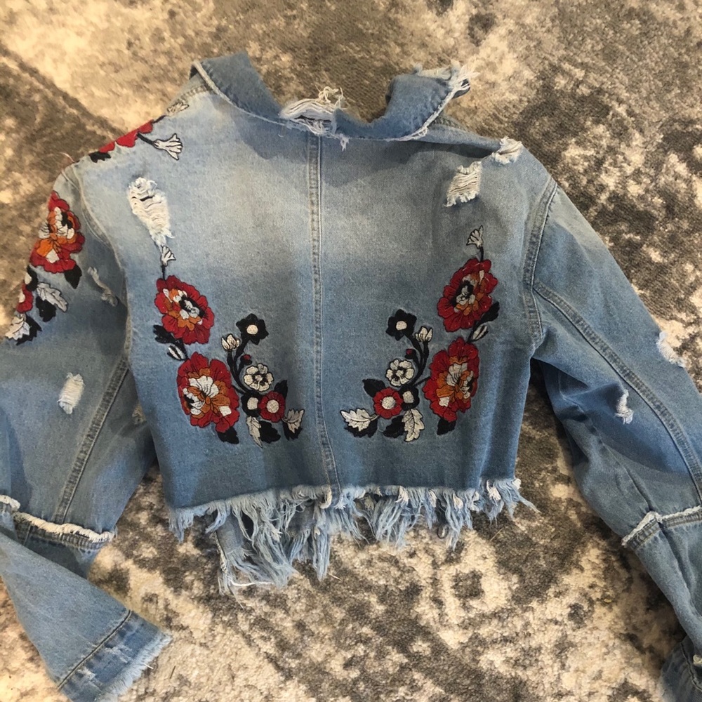 Cropped Flower Jean Jacket